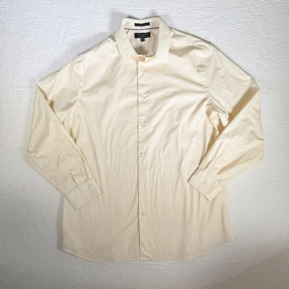 Banana Republic Athletic Fit Wrinkle Resistant Mens XL‎ Yellow Micro Check